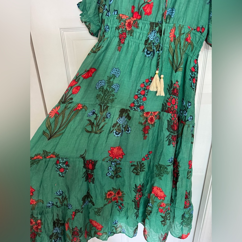 THML Green Floral Midi Dress with Red & Blue Accents - Picture 4 of 8